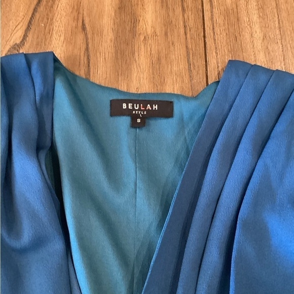 Beulah blue Ruched v Neck 3/4 Sleeve bodycon knee mini cocktail Dress s - Picture 3 of 10